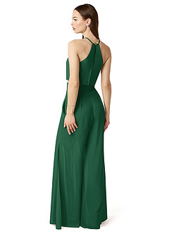 Azazie Kenzi Bridesmaid Dresses Dark Green Pleated Chiffon Jumpsuit image4