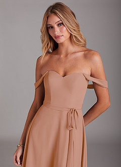 Azazie Aaron Final Sale Champagne Rose A-Line Off the Shoulder Chiffon Convertible Dress image7