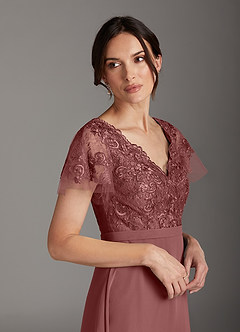 Azazie Singer Mother of the Bride Dresses Desert Rose A-Line V-Neck Lace Chiffon Dress image5