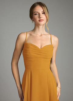 Azazie Ayla Abiti da Damigella Abito A-Line in Chiffon Scollo a Cuore Caramello image3