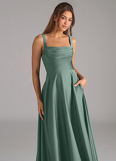 Azazie Shaude Brautjungfernkleider A-Linie Plissee Stretch-Satin Kleid Eukalyptus image2