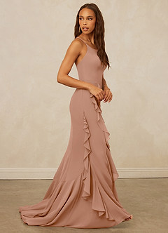 Christian Siriano Bridal for Azazie 1006 Bridesmaid Dresses Champagne Rose Mermaid Ruched Chiffon Dress image5