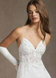 Azazie Saffron Robes de mariée Robe Sirène en Crêpe Élastique Paillettes Sweetheart Blanc De Diamant image7