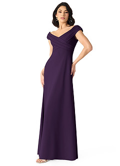 Azazie Evita Robes de demoiselle d'honneur Robe Trapèze en Crêpe Élastique Épaule décolletée Prune image3