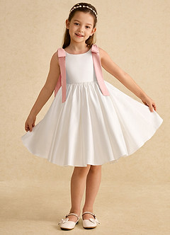 Azazie Stacie Flower Girl Dresses Ivory Rosette A-Line Bow Matte Satin Dress image1