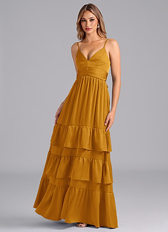 Azazie Nathalia Bridesmaid Dresses Butterscotch A-Line Pleated Stretch Satin Dress image5