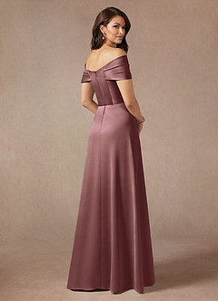 Azazie Amelia Mother of the Bride Dresses Vintage Mauve A-Line Off the Shoulder Stretch Satin Dress image2