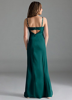 Azazie Leonis Junior Peacock A-Line Pleated Stretch Satin Dress image2