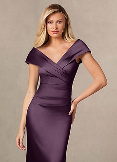 Azazie Ludlow vestidos de madre de la novia Vestido de Ciruela de Satén Elástico de Sirena con Plisado image6