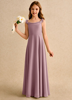 Azazie Puppy Girls Formal Blumenmädchenkleider A-Linie Plissee Chiffon Kleid Altrosa image3