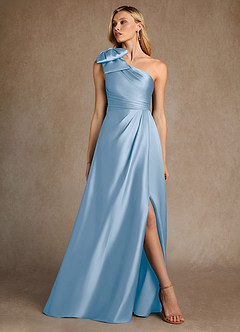 Azazie Easton Mother of the Bride Dresses Powder Blue A-Line One Shoulder Stretch Satin Dress image4