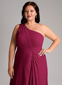 Azazie Brooke Bridesmaid Dresses Burgundy A-Line One Shoulder Chiffon Dress image13