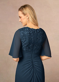Azazie Carson Mother of the Bride Dresses Dark Navy A-Line V-Neck Lace Chiffon Dress image5