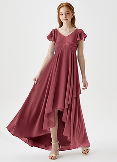 Azazie Caria Junior Merlot A-Line Pleated Chiffon Dress image5