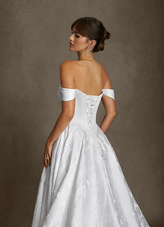 Azazie Ellie Wedding Dresses Diamond White A-Line Strapless Floral Jacquard Dress image9