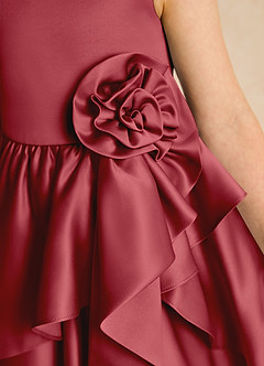 Azazie Hermia Blumenmädchenkleider A-Linie ärmellos Matte Satin Kleid Granatapfelrot image6