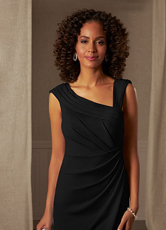 Azazie Cecily At-home Try On Dresses Black Sheath Stretch Crepe Dress image4