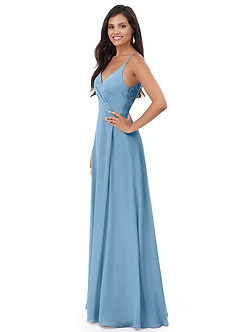 Azazie Lennon Bridesmaid Dresses Steel Blue A-Line Lace Chiffon Dress image4
