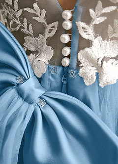 Azazie Mixie vestidos de niña de las flores Vestido de Azul Acero de Encaje de Corte Princesa image8