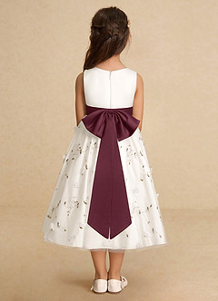 Azazie Pollie Flower Girl Dresses Ivory Cabernet A-Line Bow Tulle Dress image6