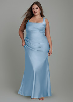 Azazie Agustina Bridesmaid Dresses Powder Blue Mermaid Corset Stretch Satin Dress image9