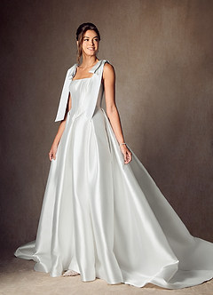 Azazie Kaydence Wedding Dresses Diamond White A-Line with Pockets Mikado Dress image7