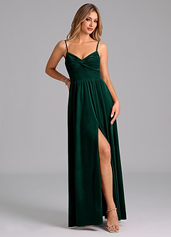 Azazie Zeya Bridesmaid Dresses Emerald A-Line Pleated Velvet Dress image5