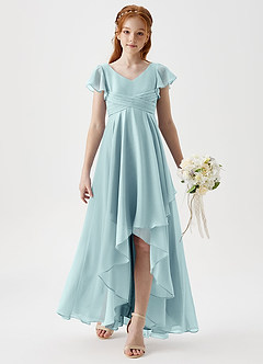 Azazie Caria Junior Sea Glass A-Line Pleated Chiffon Dress image3