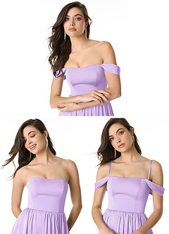 Azazie Morana Bridesmaid Dresses Lilac A-Line Off the Shoulder Stretch Satin Convertible Dress image10