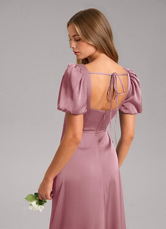 Azazie Fyona Bridesmaid Dresses Vintage Mauve A-Line Pleated Stretch Satin Dress image7