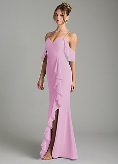 Azazie Alexys Bridesmaid Dresses Candy Pink Sheath Off the Shoulder Chiffon Dress image5