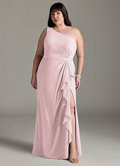 Azazie Liza Bridesmaid Dresses Blushing Pink Mermaid One Shoulder Chiffon Dress image6