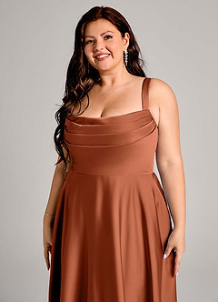 Azazie Shaude Bridesmaid Dresses Cedar Rose A-Line Pleated Stretch Satin Dress image9