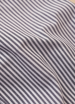 front Aiden Brushed Denim Blue 100% Cotton Non-Iron Striped Dress Shirt