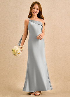 Azazie Almond Girls Formal Robe Demoiselle D'honneur Fillette Robe Fourreau en Satin extensible Une épaule Argent image2