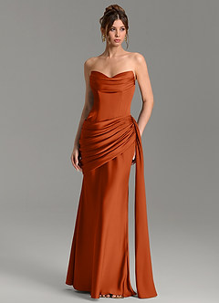Azazie Zorah Robes de demoiselle d'honneur Robe Sirène Convertible en Satin extensible Corset Orange Brûlée image4