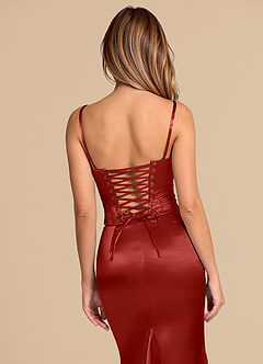 Azazie Sorrel Bridesmaid Dresses Rust Mermaid Corset Metallic Satin Convertible Dress image8