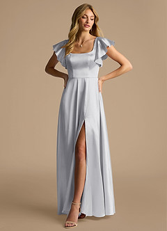Azazie Bondi Bridesmaid Dresses Silver A-Line Bow Metallic Satin Dress image4