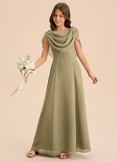 Azazie Lambie Junior Moss Green A-Line Pleated Chiffon Dress image6