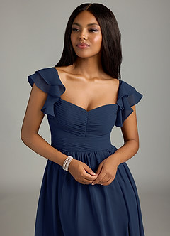 Azazie Anaya Jurken voor bruidsmeisjes Jurk van Chiffon met A-Lijn Geplooid Donkere Marine image6