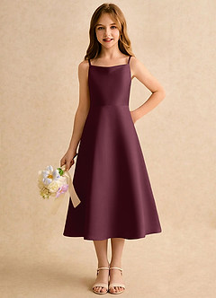 Azazie Jaella Girls Formal Flower Girl Klänningar Klä A-Line i Matt satäng Plisserad image5