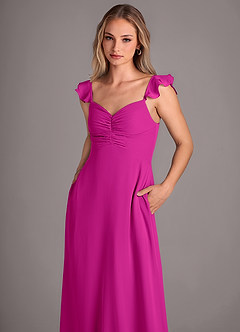 Azazie Kaylyn Bridesmaid Dresses Fuchsia A-Line Ruched Chiffon Dress image3