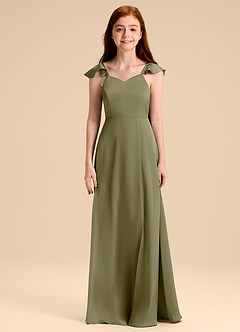 Azazie Everett Junior Abito A-Line in Raso Elasticizzato Fiocco Pistacchio image6