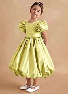 Azazie Jellybean Flower Girl Dresses Lemon Sorbet Ball-Gown Ruched Matte Satin Dress image4