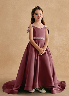 Azazie Jodi vestidos de niña de las flores Vestido de Rosa Del Desierto de Satin Mate de Corte En A image4