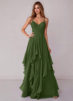 Azazie Zaina Bridesmaid Dresses Olive A-Line Chiffon Dress image1