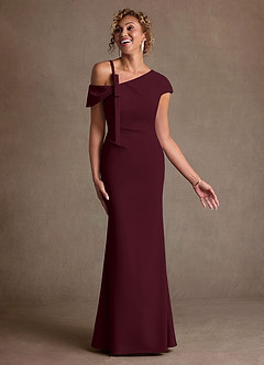 Azazie Rachael Final Sale Dusty Blue Sheath Off the Shoulder Stretch Crepe Dress image1