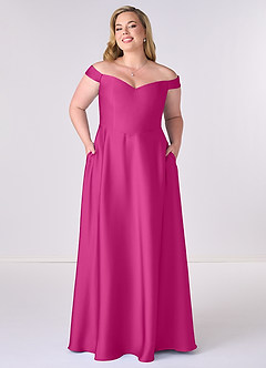 Barbie ♥ Azazie Bridesmaid Dresses Fuchsia A-Line Off the Shoulder Stretch Satin Convertible Dress image6