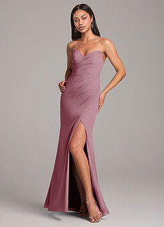 Azazie Yola Bridesmaid Dresses Vintage Mauve Sheath Pleated Chiffon Convertible Dress image4