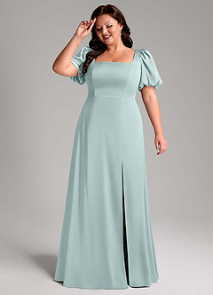 Azazie Fyona Bridesmaid Dresses Mist A-Line Pleated Stretch Satin Dress image11